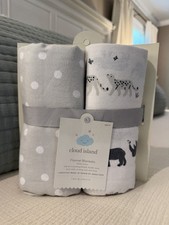 Cloud Island - 2 Pack Large Flannel Blankets Animal Print Gray - NWT