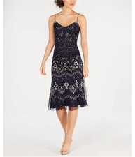 Adrianna Papell Womens Embellished Shift Dress, blue, 4