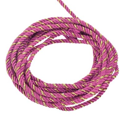 Twisted Cord Trim, 5 Yard 5mm 3-Ply Twine Braided Rope Thread,Rose Red & Gold