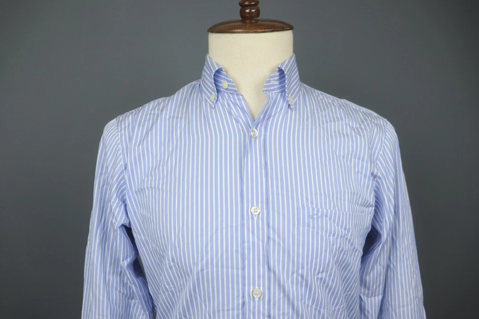 Paul & Shark 蓝色白色条纹 100% 棉领正装衬衫 M 码 — 第 2/4 张图片
