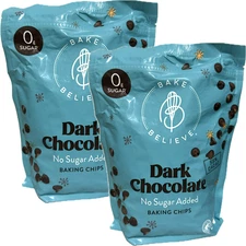 2 Bag Bake Believe Dark Chocolate Baking Chips No Sugar Added 55% Cacao 2lb Each