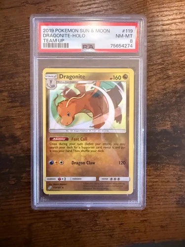 2019 Pokemon Sun & Moon Team Up Dragonite 119/181 Holo Rare 119/181 PSA 8