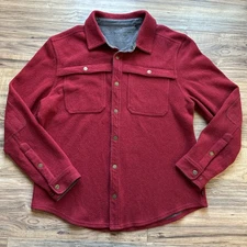 Toad & Co Kennicott Shirt Jacket Men XL Wool Blend Red Outdoor Hiking Snap Flaw