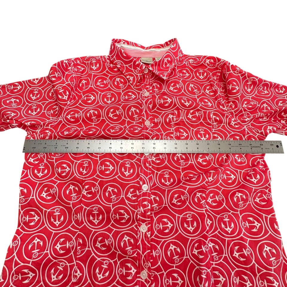 LL Bean Shirt Women L Reg Pink NWOT Short Sleeve Button Up White ...