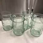 Coca-Cola Green Glass Stein Mugs Set of4 w/Handles 16oz Embossed Logo Vintage