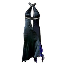Versace F/W 2004 Embellished Studded Plunging Keyhole Neckline Open Back Dress