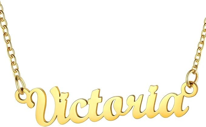 Collar Victoria Nombre Personalizado Chapado en Oro 18ct 316L Acero Inoxidable Regalo