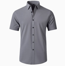 Mens Shorts Sleeves Non Iron Elastic Dress Shirts Formal Business Casual Shirts