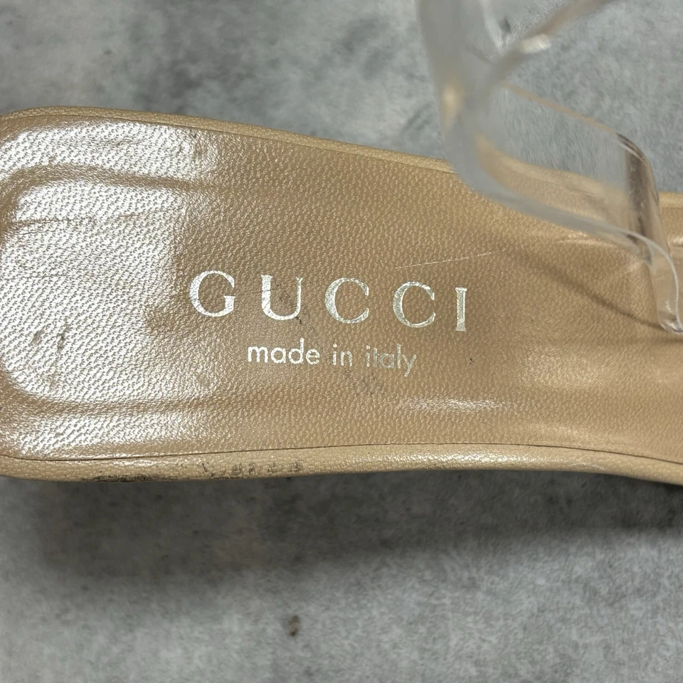 Gucci Authentic Vtg Beige Leather Open Toe Double Strap Mules Sandal Heel 6.5B - Image 2 of 4