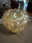 FENTON Rare Gold Iridescent Poppy Pattern Carnival Glass Ruffle Top Rose Bowl