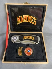 United States Marines USMC Collectors Gift Set Knife Lighter Boxed Case Military