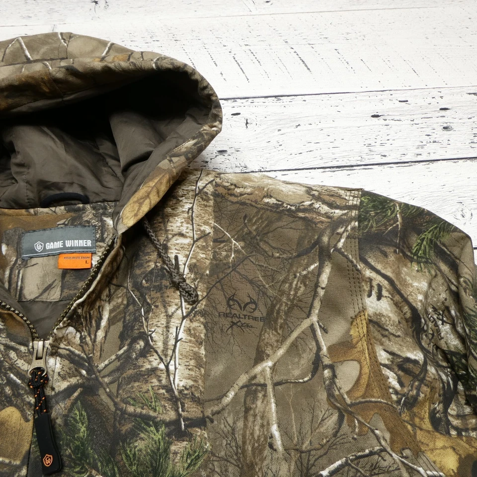Game Winner RealTree Bomber Jacket Mens Large Brown Canvas Camouflage Hunting - Image 2 of 4