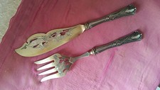 antik Fischvorlege - Besteck Jugendstil 2teilig florales Dekor Griff Silber 800