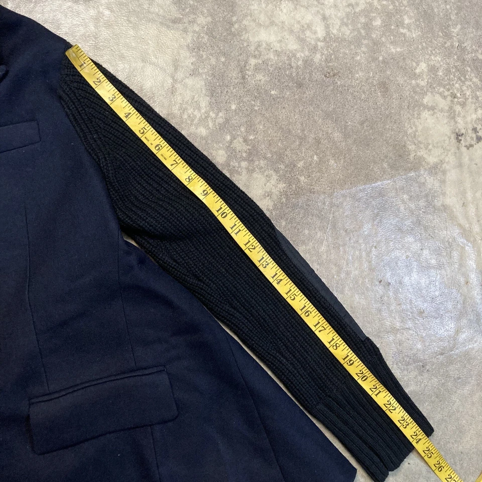 Sacai Coat Womens Medium Navy Black Military Knit Wool Draped Back Double Breas - Image 3 of 4