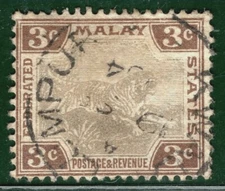MALAYA FMS TIGER Stamp 3c CDS Used {samwells-covers} XBLUE32