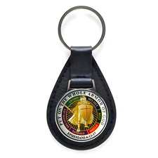 Put on the Whole Armor of God Black Leather Keychain Silver Keyring Military