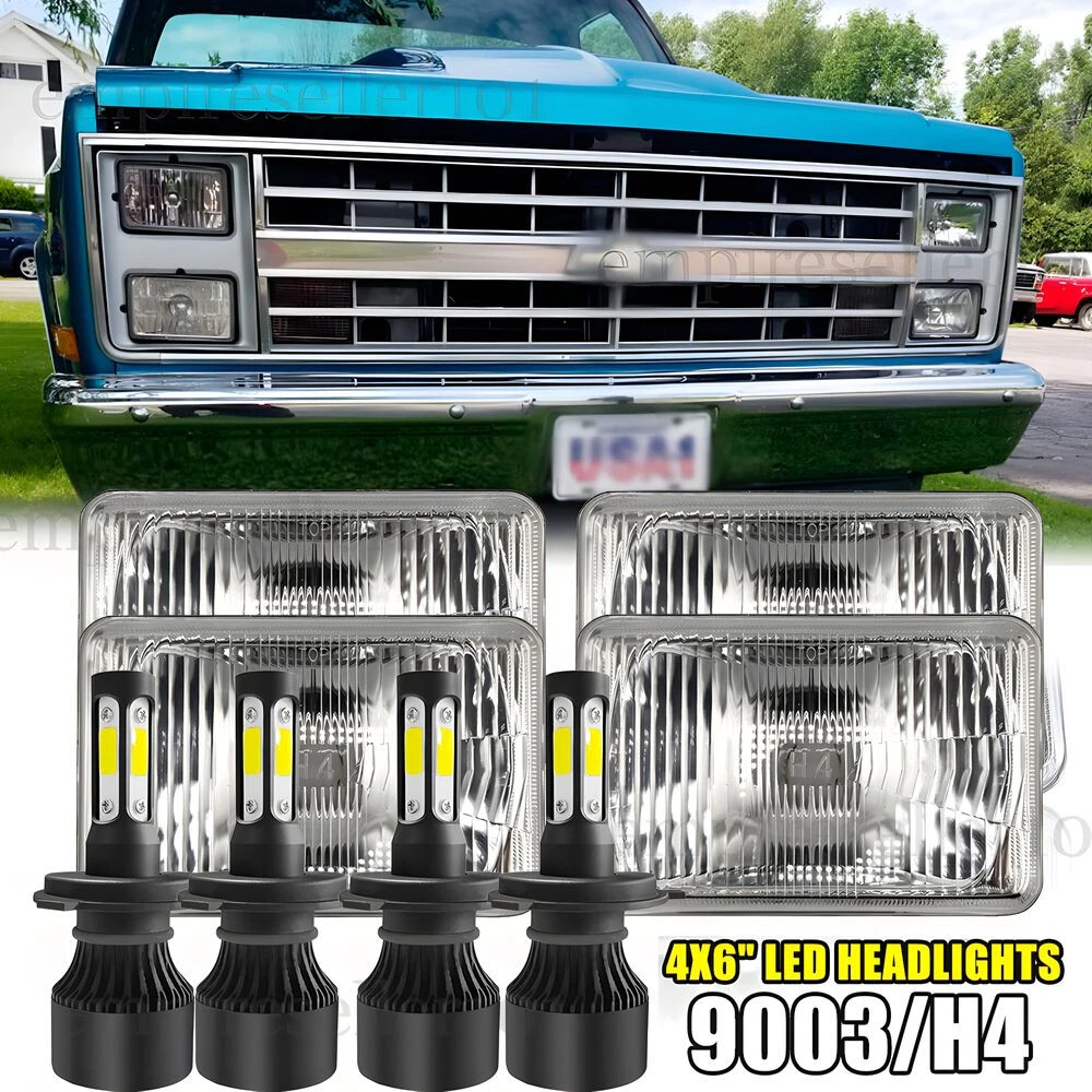 4PCS 4"X6" LED Headlights High-Lo Beam For Chevy C10 Pickup 1981-87 Ford Mustang