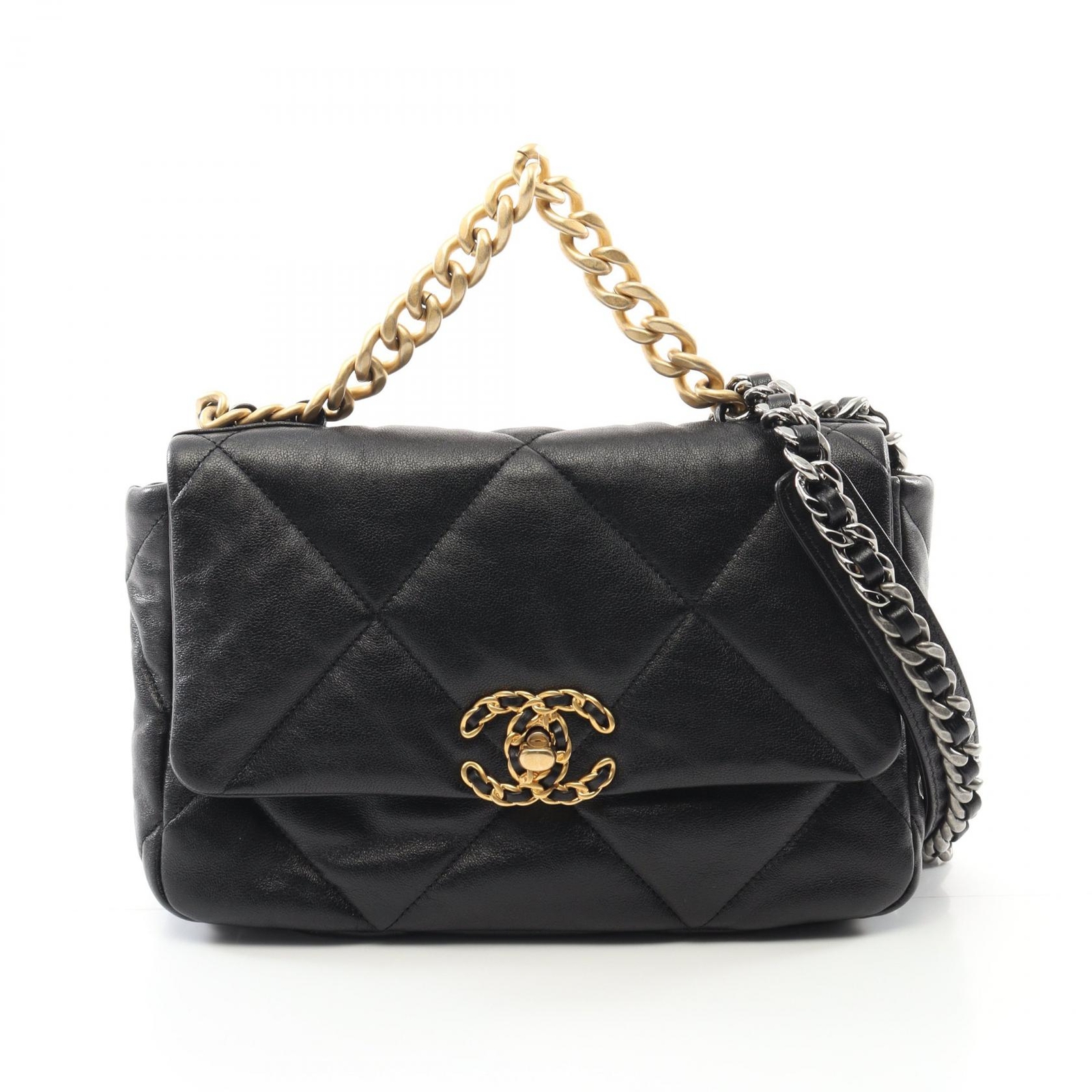 CHANEL 19 Matelasse Leather Chain Shoulder Bag Black AS1160