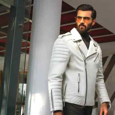 Leather Quilted White Motorcycle Biker Stylish Real Lambskin Men's White Jacket