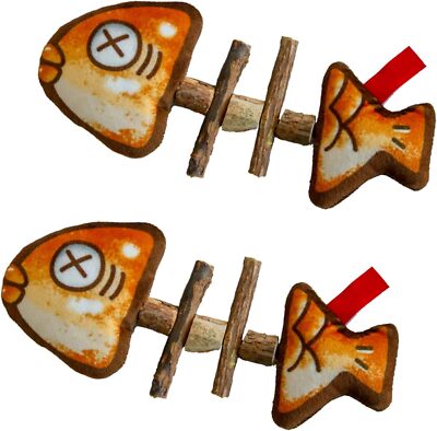 2PC Cat Toys Simulated Fish Bones Toy Kitten Interactive Chewing Toys Plush Toys