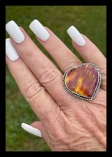 NAVAJO LARGE ORANGE SPINY OYSTER     SS HEART RING ELOUISE RICHARDS