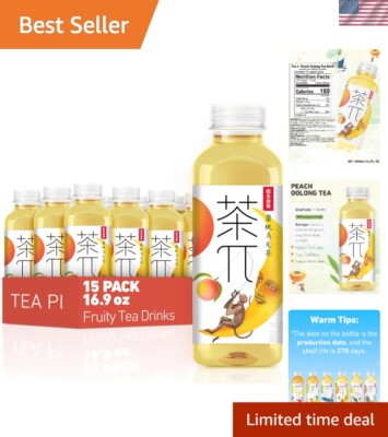 Organic Peach Oolong Iced Tea Bottles - 15 Packs of Real Fruit Refreshment