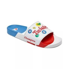 Champion Mens Slides Sandals White Blue IPO Logo Twister Slip On Open Toe 9 New