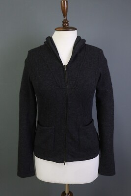 Vintage TRANSIT PAR SUCH 274 Black Wool Cashmere Full Zip Hooded Jacket Size 1