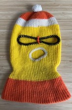 Vintage Knit Robber Ski Mask 3 Hole Balaclava With Pom Pom 70s 80s