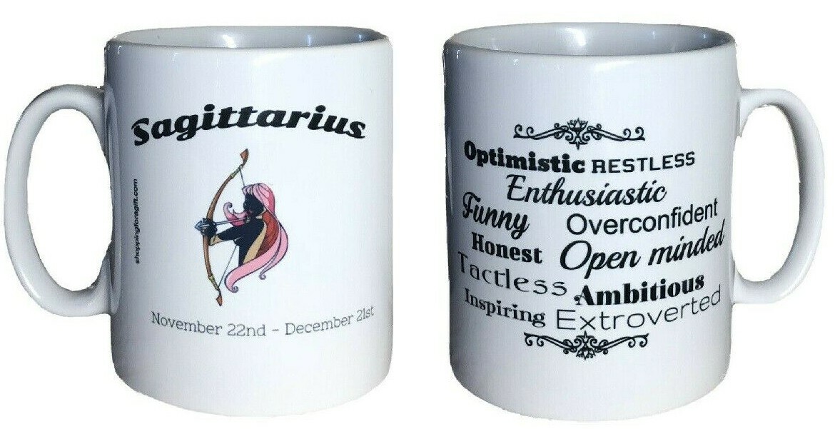 Sagittarius Star Sign Mug. Zodiac Mug With Sagittarius Description Christmas Mug