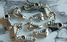 2PC Silver Basketball Shoe Sneaker Pendant Charm Converse High Top 21x7x9MM NEW