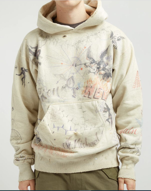Saint Michael X Dr Woo Men's Cotton Grey Sweatshirt Hoodie Saint Michael X Dr Woo Men's Cotton Grey Sweatshirt Hoodie