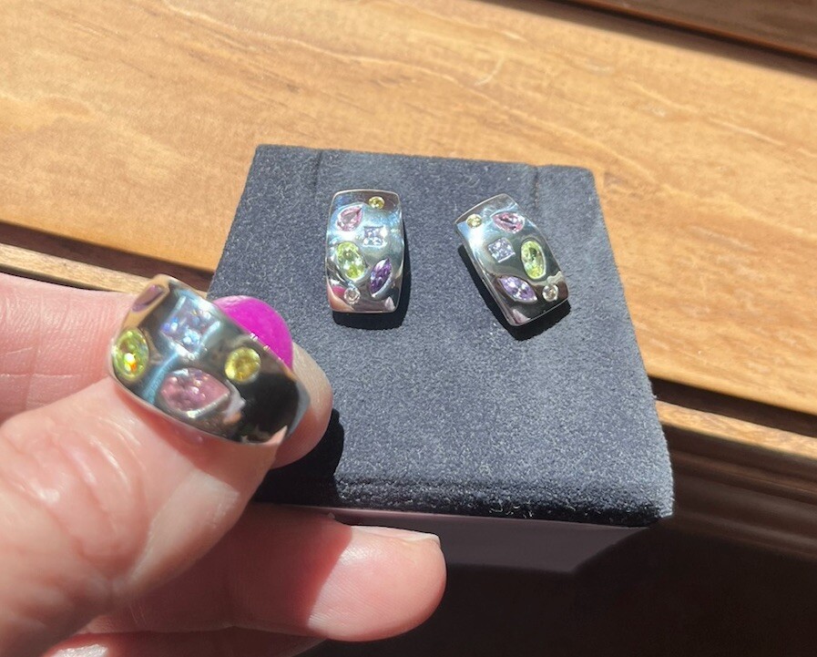 Multi Gemstone Sterling Silver Dome Shape Ring An… - image 2