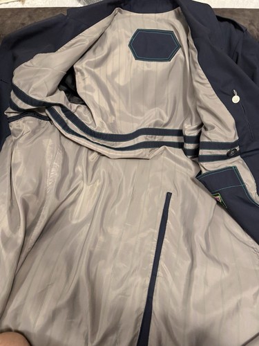 Westbury C&A Vintage Car Coat Trench Coat Men's SZ46 Navy Lined Beltet - Picture 6 of 12