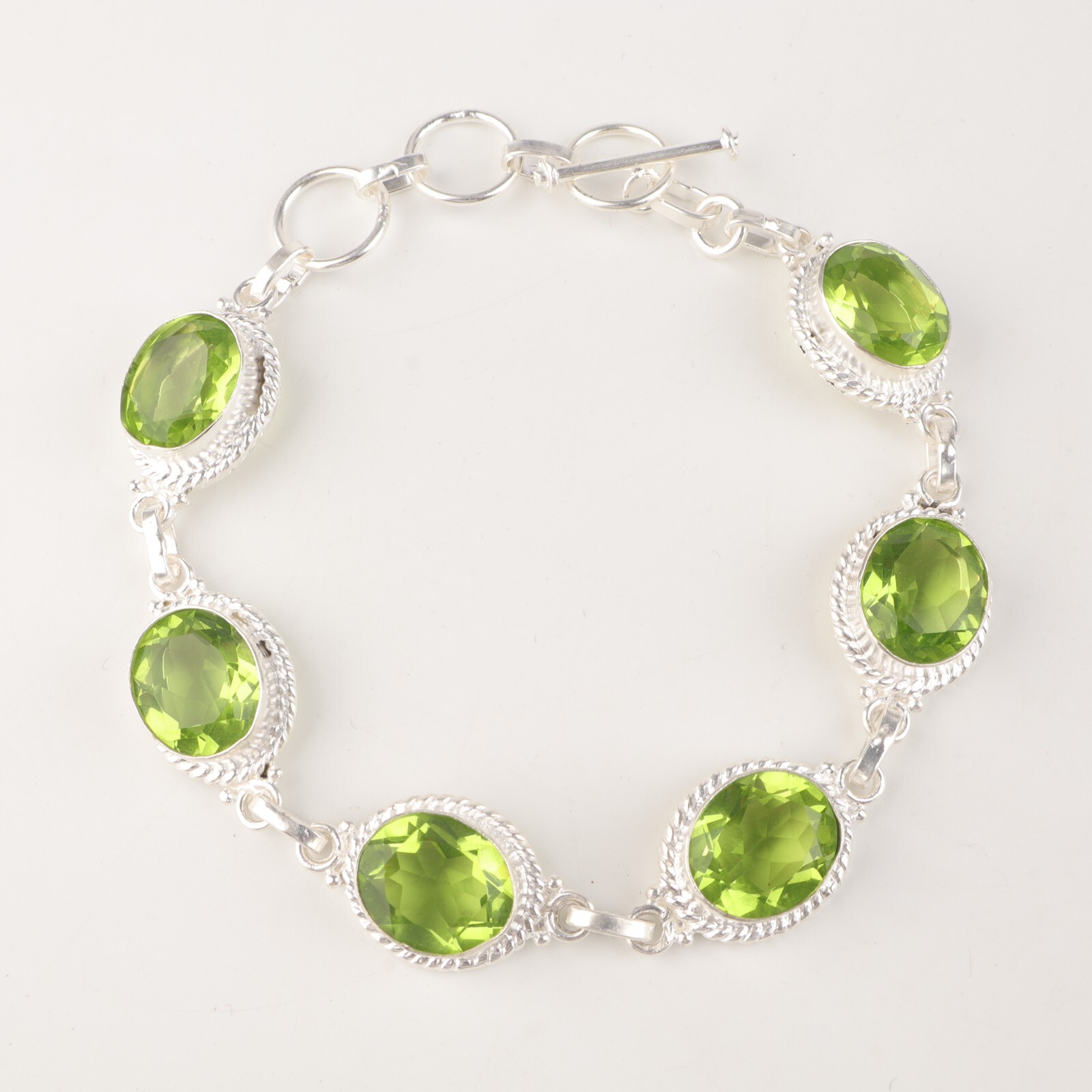 Wedding Gift For Her 925 Sterling Silver Natural Peridot Gemstone Chain Bracelet