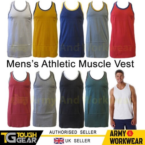 Two Tone Trim Mens Muscle Sleeveless Athletic Gym Plain Vest Tank Top Racer Back