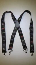 Men's X Style Suspenders, Motorcycle design on Black, USA Made