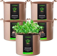 VIVOSUN 5-Pac Plant Grow Bags Thickened Nonwoven Fabric Soil Pots w/ Handles