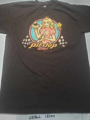 Super Mario Peach's Pit-Stop Diner Brown T-Shirt Size Medium