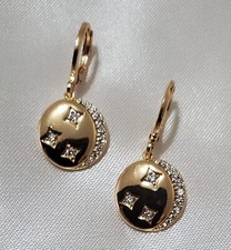 Women's Gold Plated Stainless Steel Moon Star Drop Earrings Rhinestone Dangle