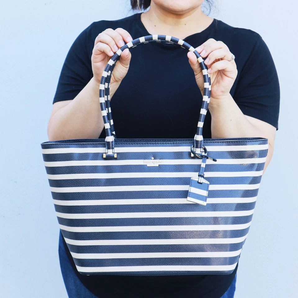 NUEVO Bolso de Mano Kate Spade Seaside Azul Marino Rayas Pequeño Harmony O Foto 2 de 4