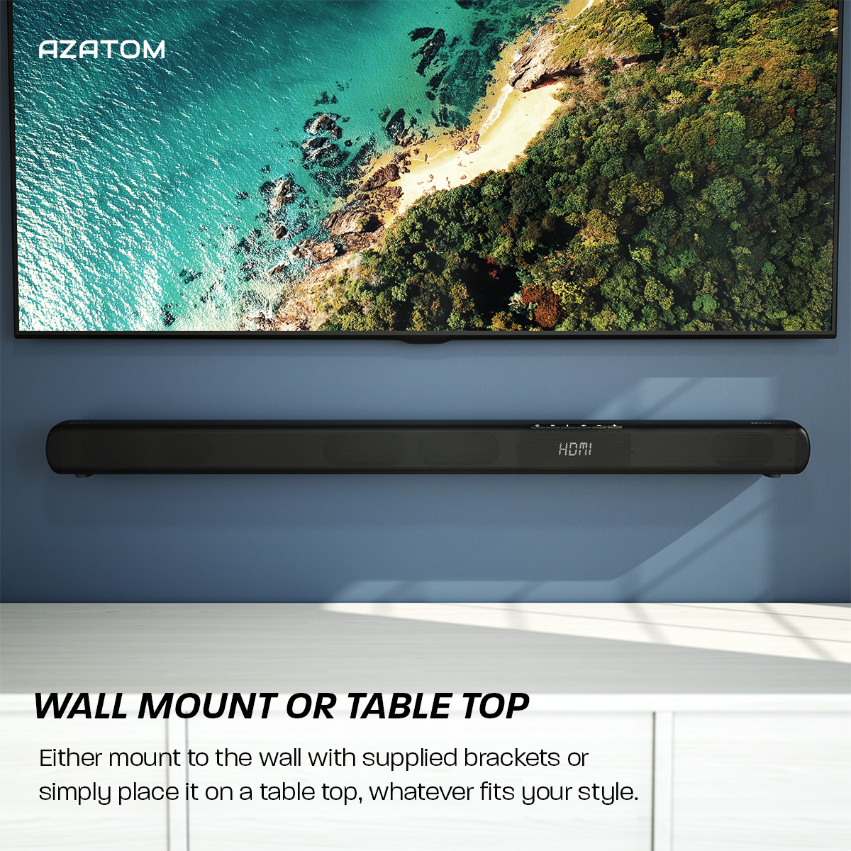 Azatom Compact 2 Soundbar With Built-in Subwoofer - 50W, Bluetooth, Optical, AUX, RCA, 3-Year Warranty