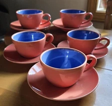 Lindt-Stymeist Colorways Set Of 5 Cups And Saucers Salmon & Blue