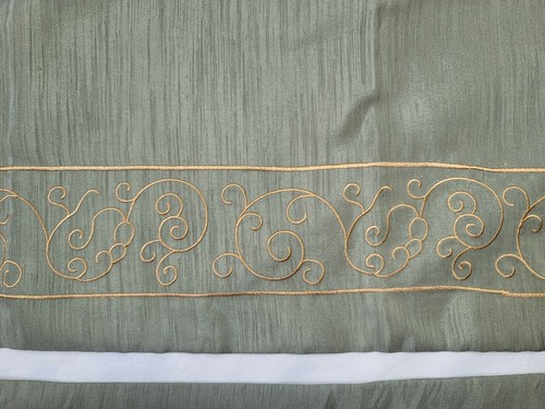 2 Chris Madden Shades of Sage Gold Scroll Valances Green Cotton Lined 80x18 - Picture 4 of 10
