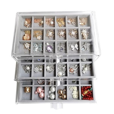 Earring Organizer Acrylic Jewelry Organizer with 3 Drawers 54 Adjustable Grid...