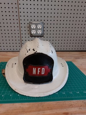 Cairns Small White Vintage Fire Helmet with NFD Leather Patch