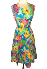 COLDWATER CREEK Size 10 A-Line Dress Blue Orange Yellow Floral Sleeveless