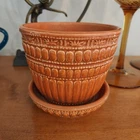 JUMBO ORANGE McCOY BEADED FLOWER POT PLANTER MID CENTURY - 6" DIAMETER SIZE