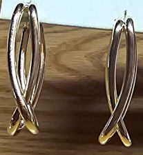 14K YELLOW GOLD*RECTANGLE HOOP EARRINGS*ITALY*VINTAGE*GEORGE CARTER JESSOP*