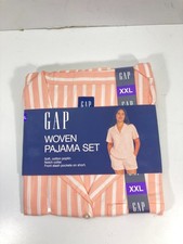 Gap Pajama Set Womens 2XL Orange Woven Striped Cotton Poplin Notch Collar NWT